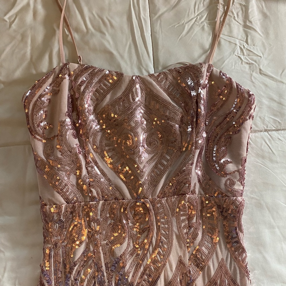 Rose pink sequin long gown dress